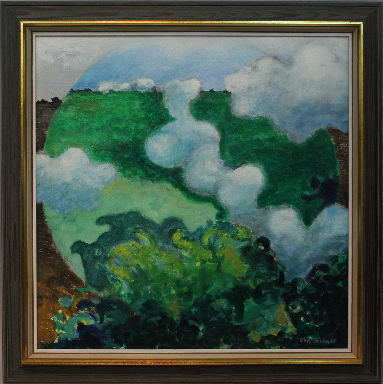 OLLE BERLIN. "Tilltagande molninghet". Olja på duk. Signerad.