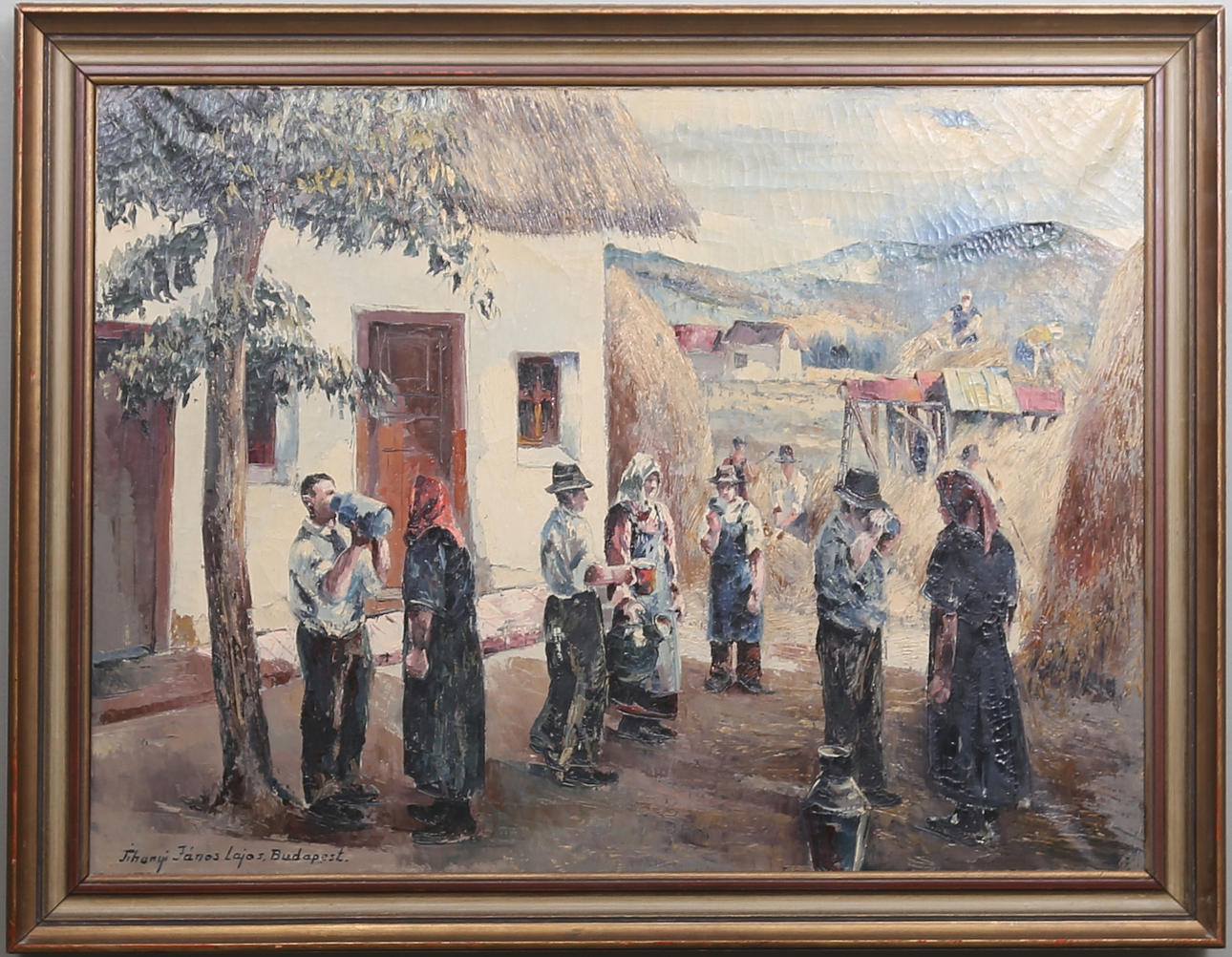 TIHANYI JÁNOS LAJOS. Gatuscen. Olja på duk. Signerad.