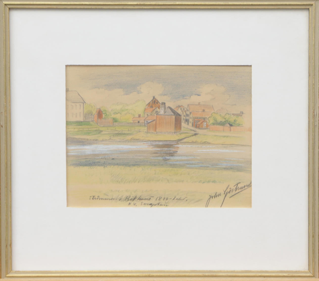 JOHN SJÖSTRAND. TECKNING, krita, Rökhuset, signerad.