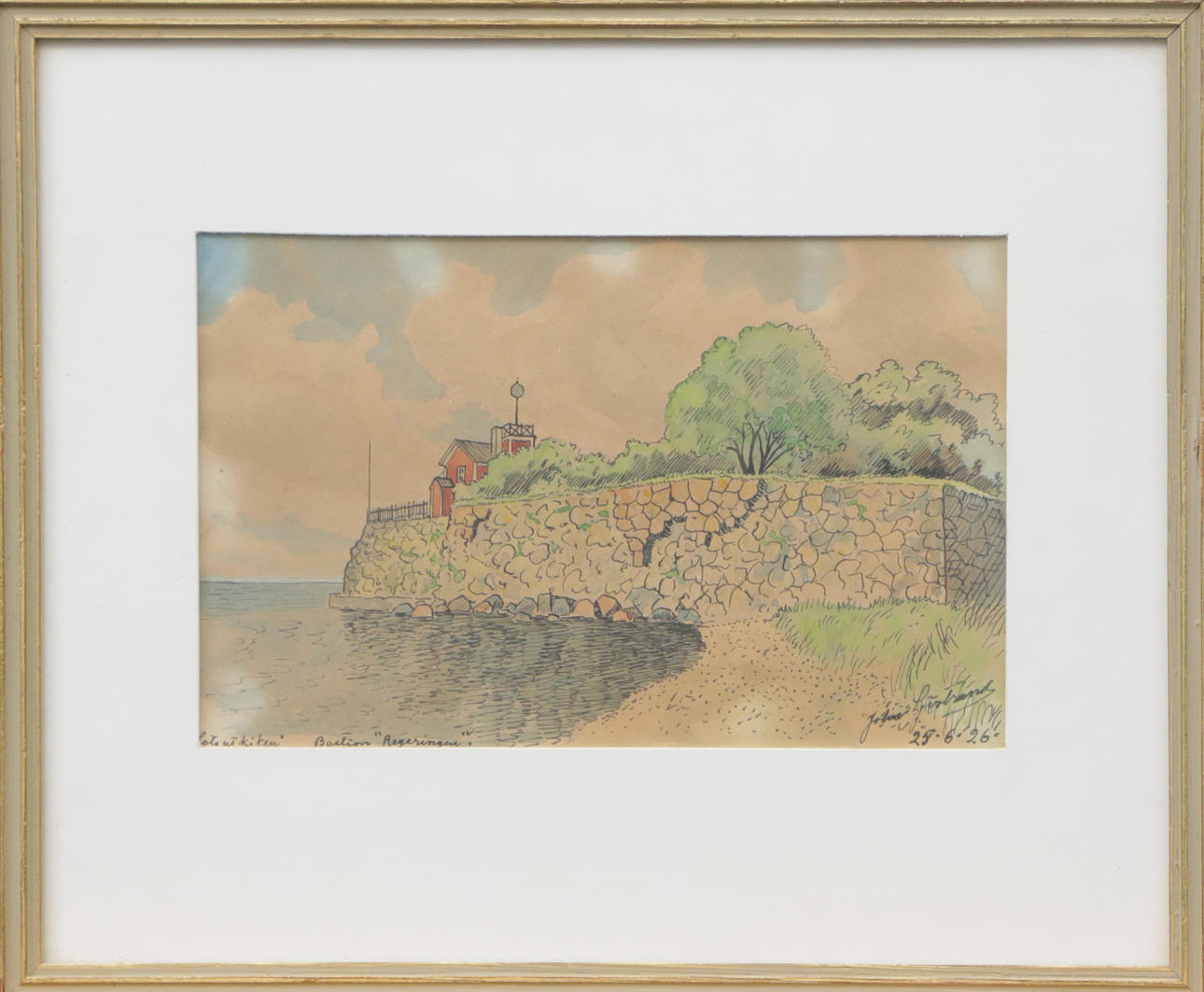 JOHN SJÖSTRAND. A drawing, chalk, Bastion, signed, 1926.