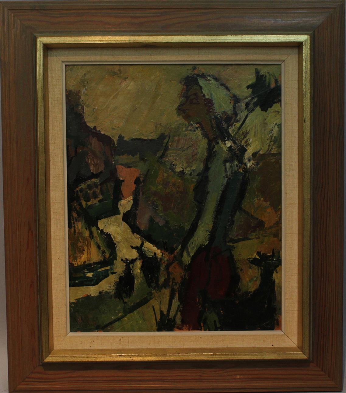 OWE WESSBOHN. Kvinna i landskap. Olja på pannå. Signerad OW och daterad -65.