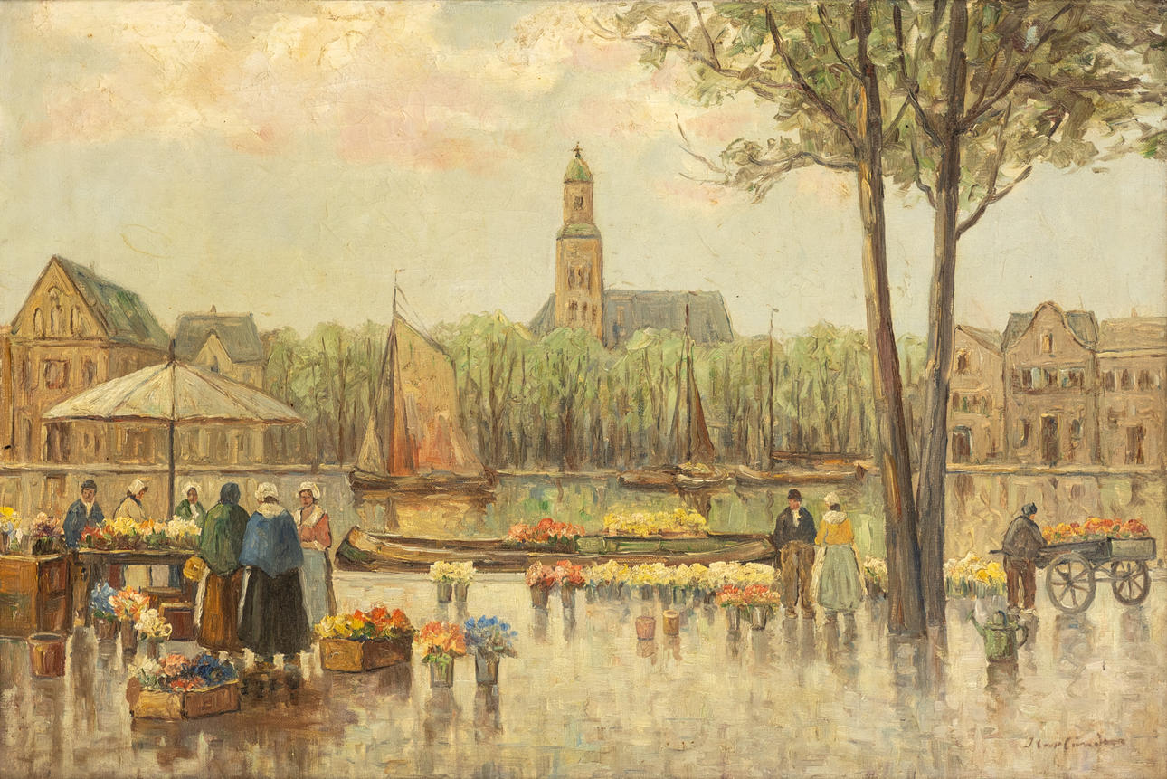 WILHELM HAMBÜCHEN (1869-1939). Blumenmarkt in Amsterdam.