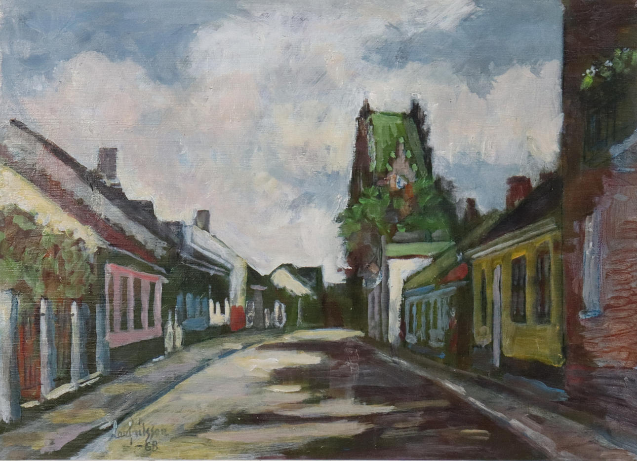 Lars Nilsson, oil on panel, Norregatan in Trelleborg.