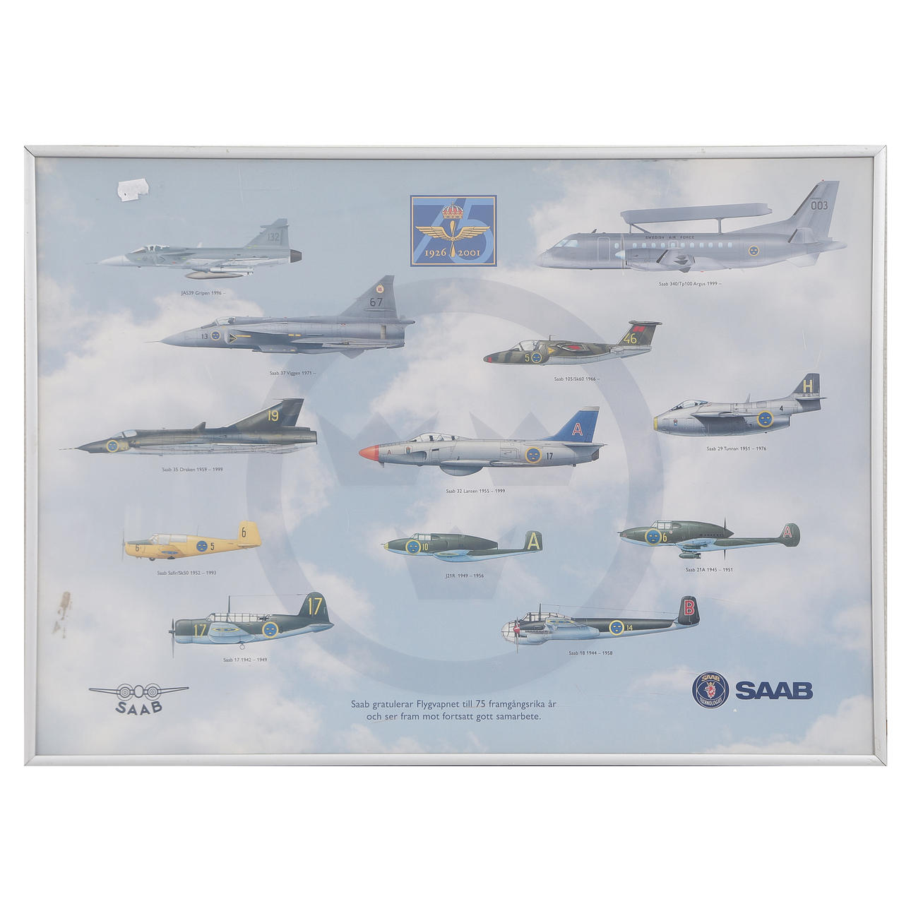 PLANSCH, SAAB, FLYGPLAN, 1926-2001.