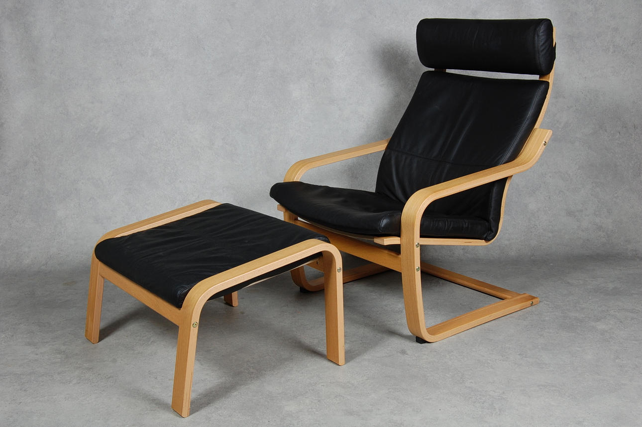 FÅTÖLJ MED FOTPALL, skinn.