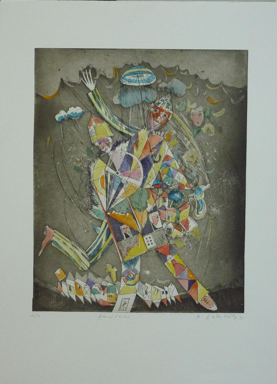 KASTENHOLZ,BERND. ETCHING on handmade paper; house dancer.