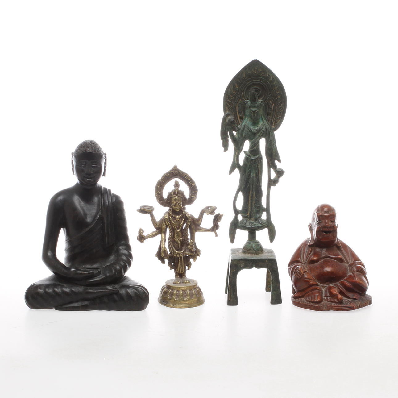 RELIGÖSA FIGURINER, 4 st, trä och metall, orientaliska, 1900-tal.