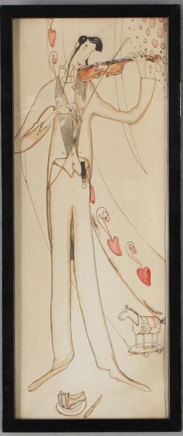 DAVID TÄGTSTRÖM. Fiolspelare, blandteknik, monogramsignerad.