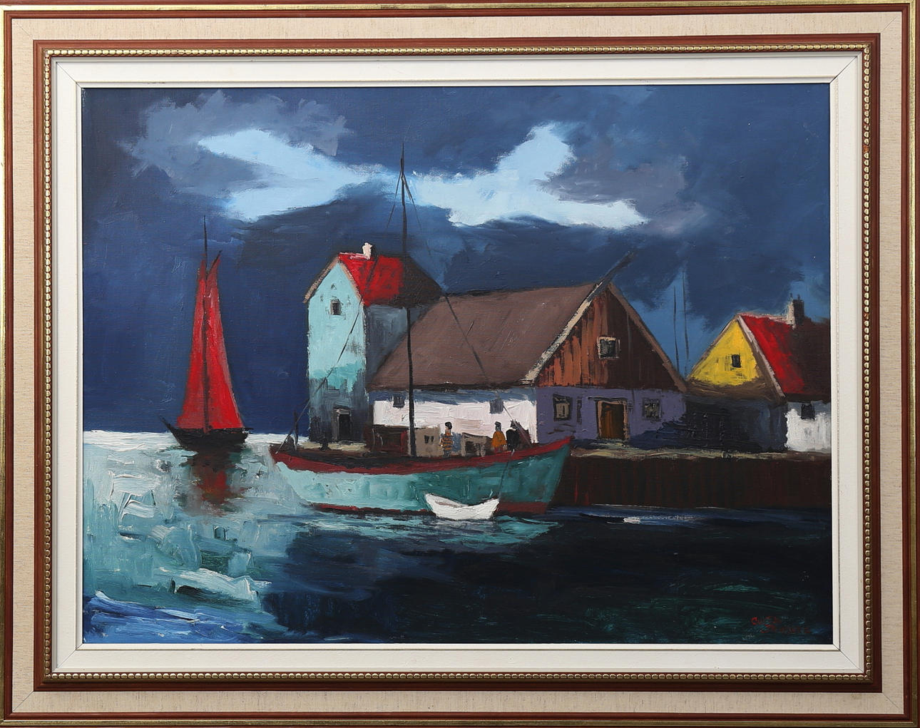 GUSTAV STENBERG. Hamnmotiv, olja på duk, signerad.