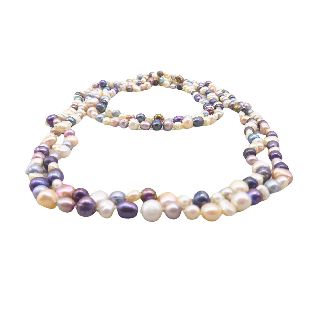 MULTICOLOR FRESHWATER PEARL NECKLACE, EXTRA LONG, WITHOUT CLASP.