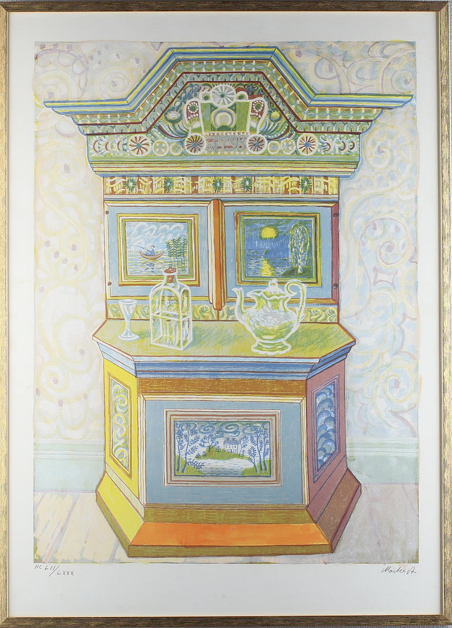 MÅRTEN ANDERSSON. "Skåpet", färglitografi, signerad samt numrerad HC LII/LXXX.