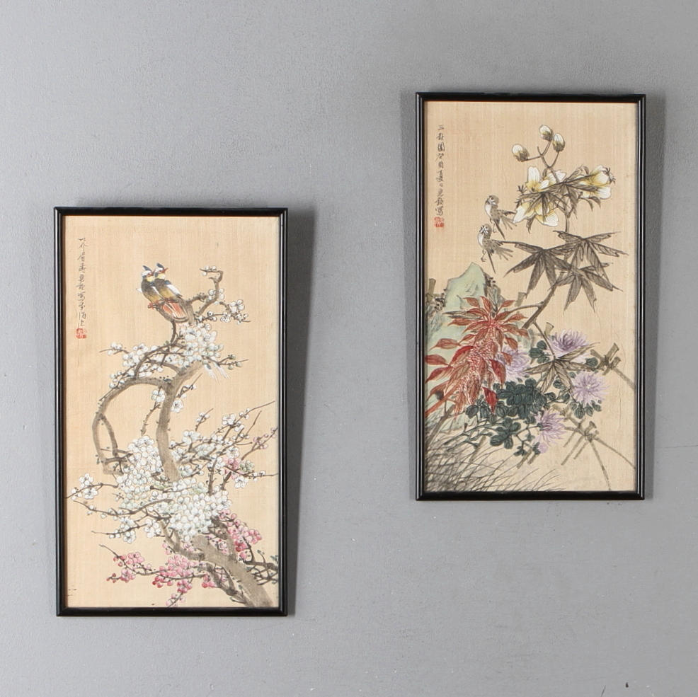 SIDENMÅLNINGAR, 2 st, Kina/Japan, 1900-tal.