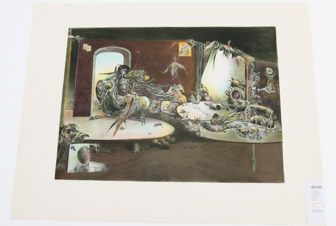 SVEN-ERIK JOHANSSON. Färglitografi. "Munkarnas mässa", signerad, HC.