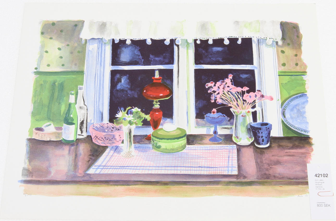 EVY LÅÅS. Färglitografi. Stilleben, signerad, 41/350.