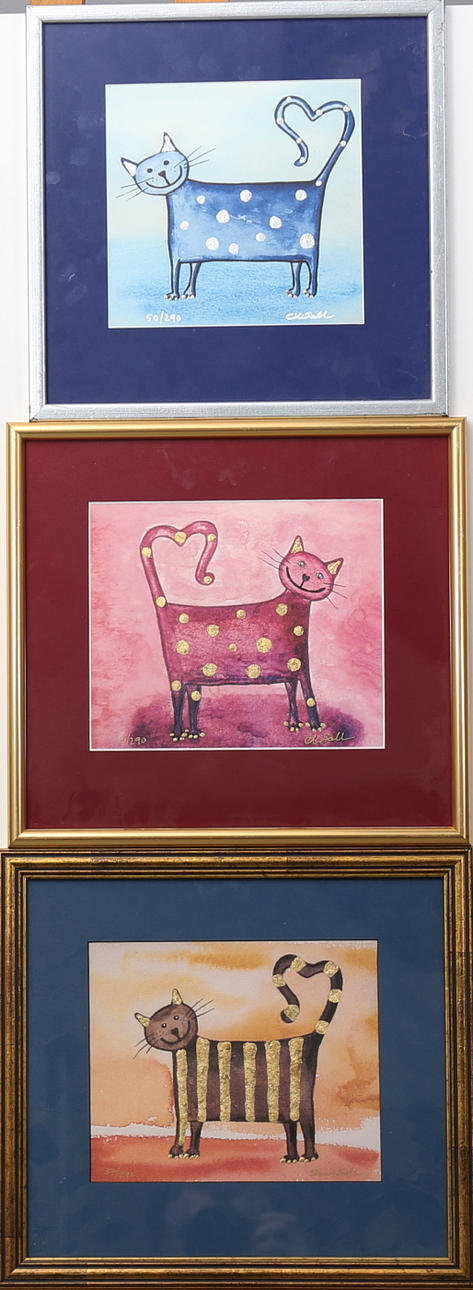 CECILIA SALLER. Katt, färglitografi, 3 st, signerade Sissi Saller samt numrerade 37/290, 50/290, 50/290.