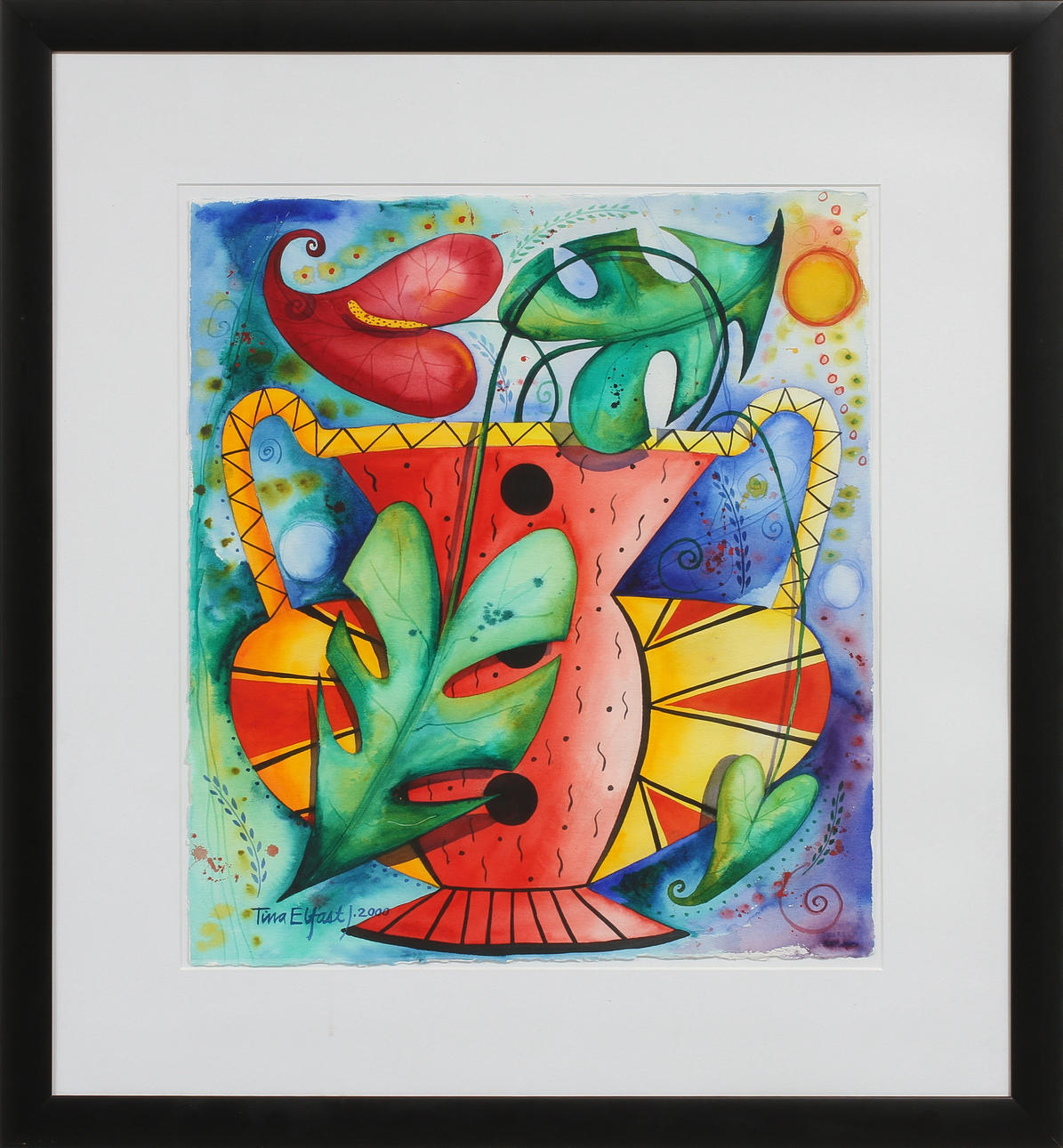 TINA ELFAST. Urna och blad, akvarell, signerad och daterad 2000.