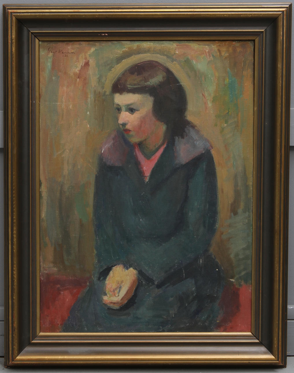 TAGE HANSSON. Flickporträtt, olja på duk, signerad samt daterad -31.