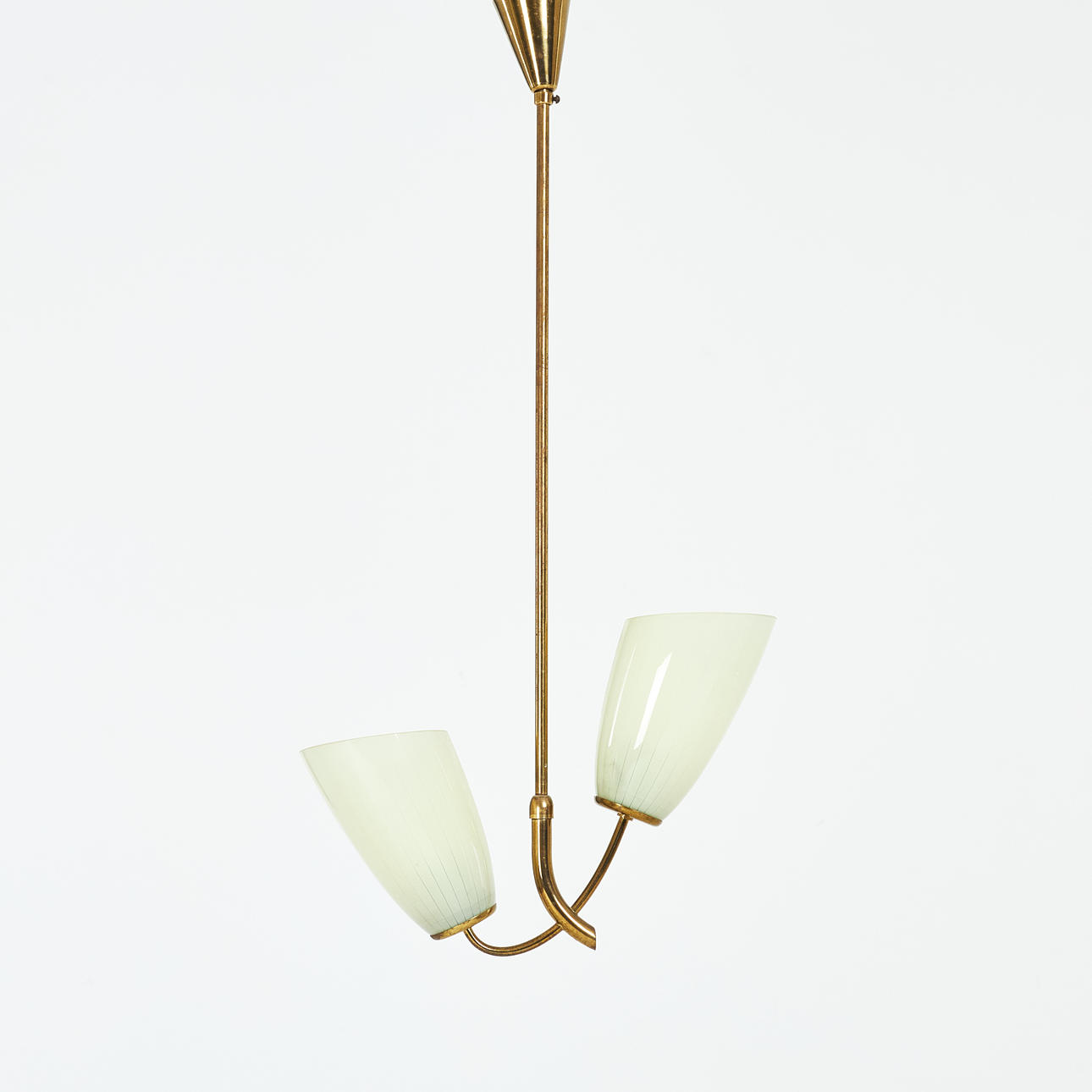 CEILING LAMP, 2 light sources, metal frame, glass cups, 1940s.