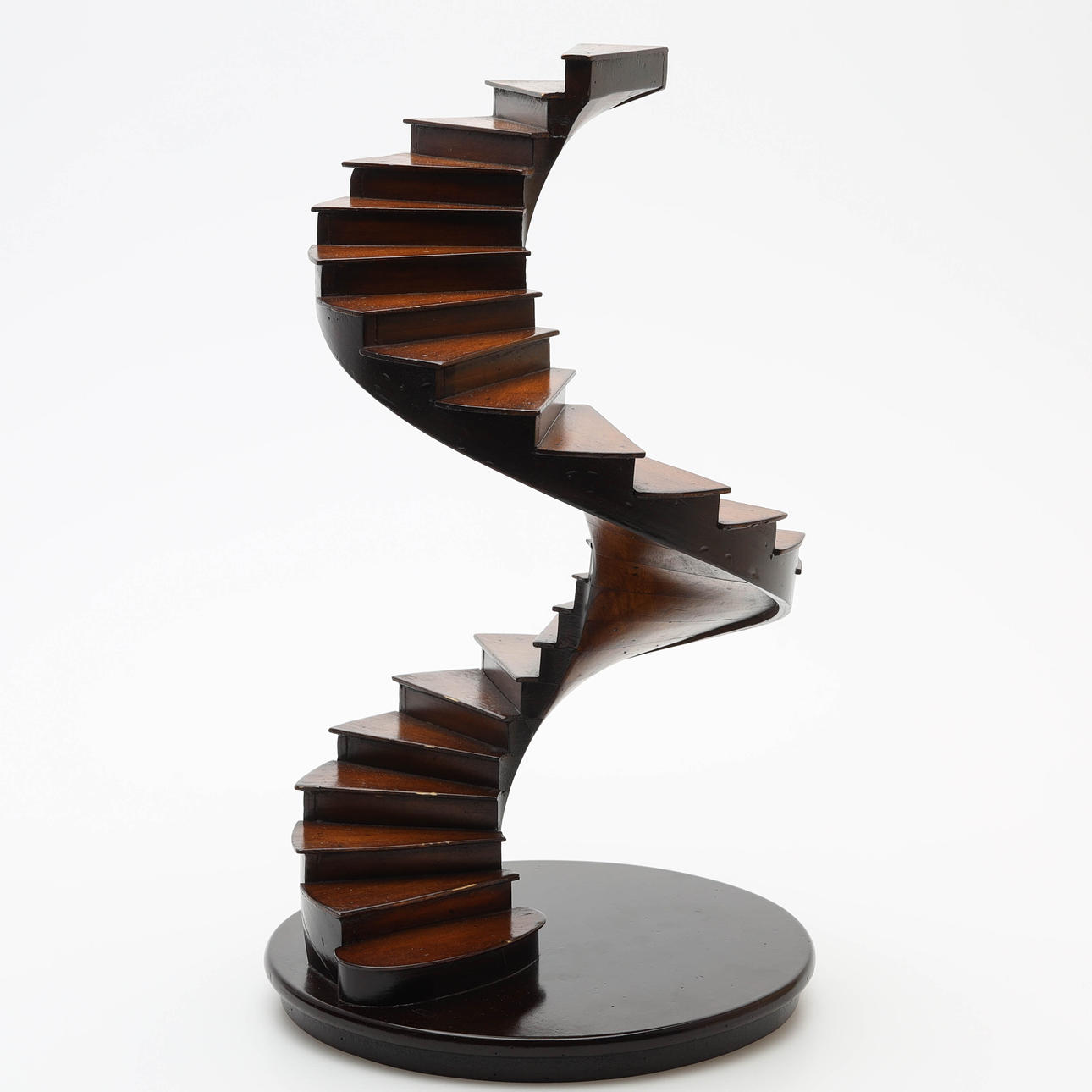 A WOODEN MINIATURE STAIRCASE, monogram signed AM, 20th century.