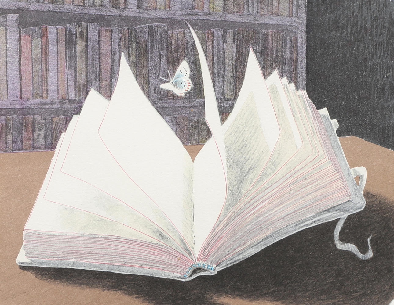 BJÖRN DAHL. Lithograph in colour and hand coloured, butterfly on a book, signed, numbered 299/340, 20th century.
