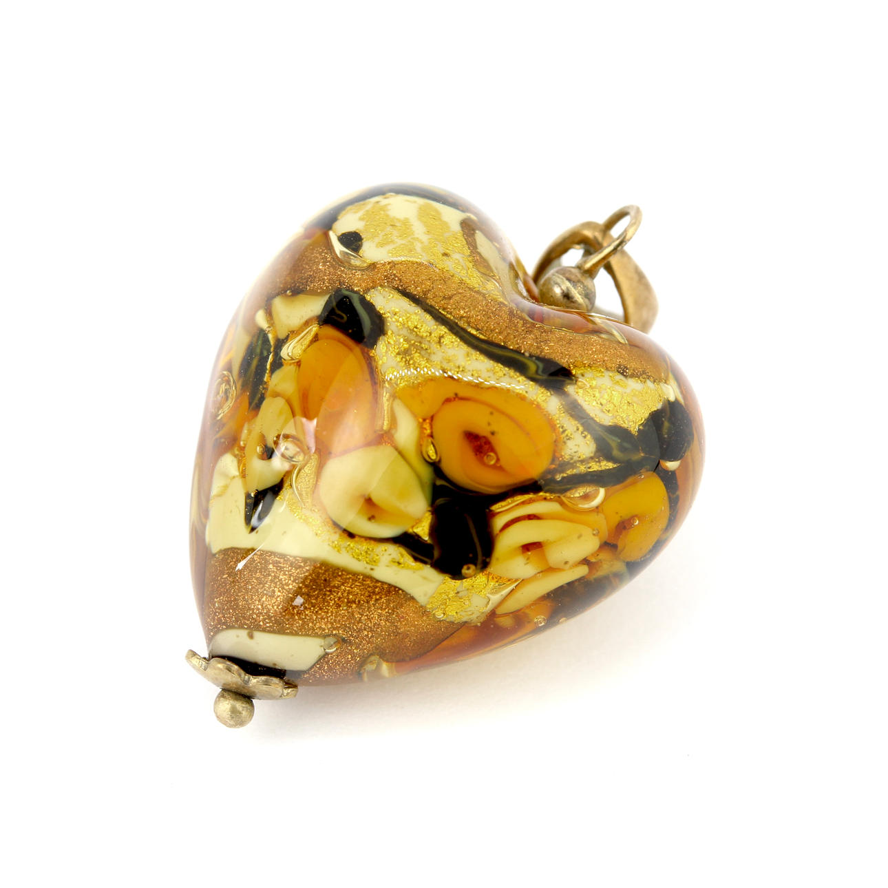 SØLV FORGYLDT MURANO GLAS HJERTE VEDHÆNG.