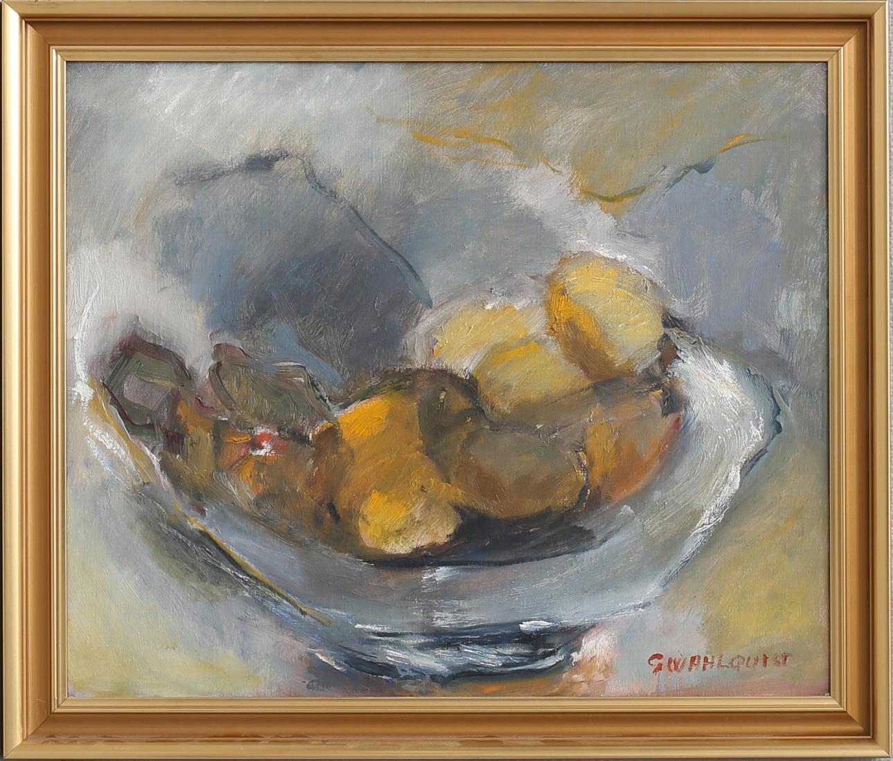 GUNNEY WAHLQUIST. Stilleben. Olja på duk, signerad.