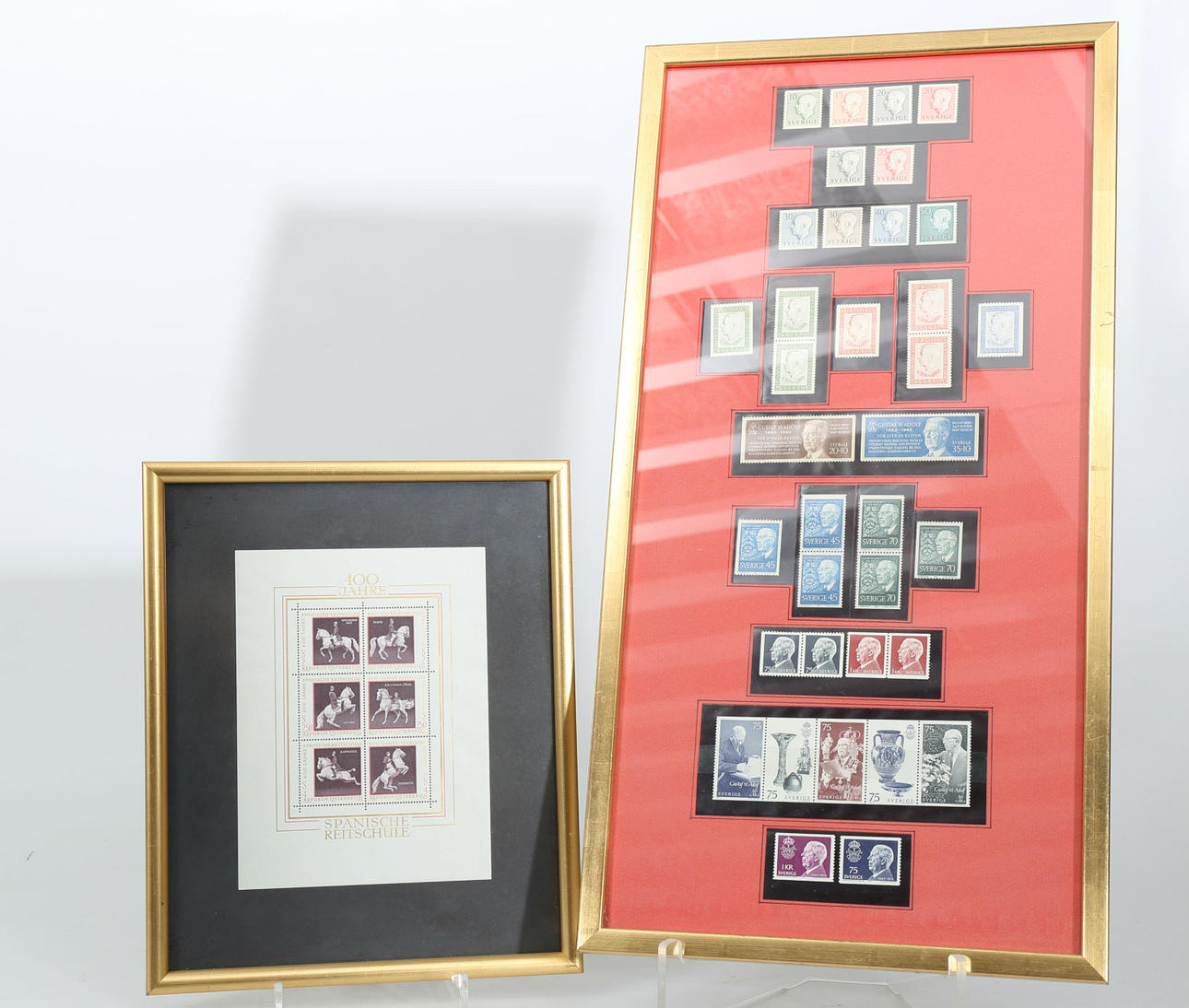 FRIMÄRKEN, inramade, Spanska Ridskolan och Sverige, ostämplade, 1900-tal.