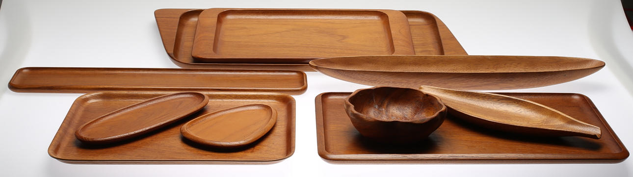 BRICKOR OCH SKÅLAR, 11 delar, teak, 1900-talets andra hälft.