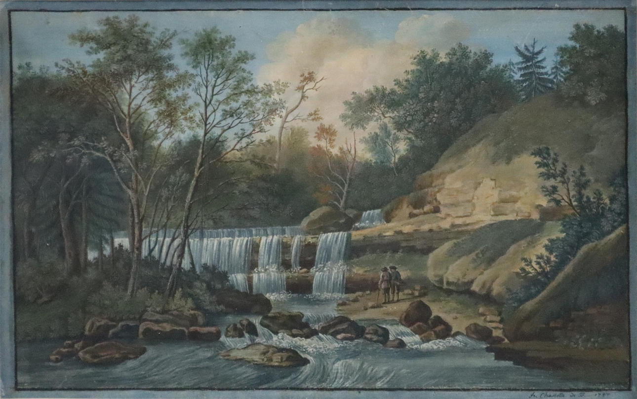 UNBEKANNTE/R KÜNSTLER/IN. (End of 18th century) Jh.) - “Am Wasserfall”, gouache on Ingres paper.