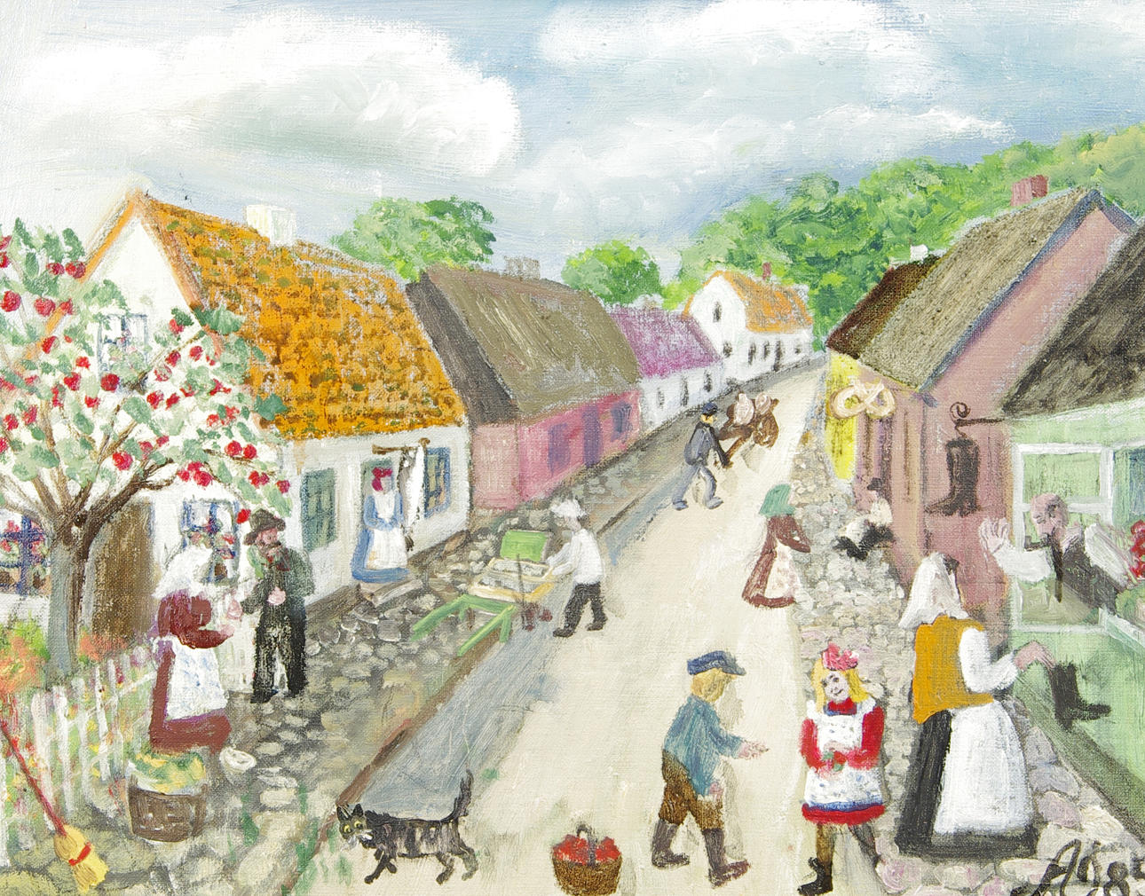 ALMA ÖHRSTRÖM. Bygata, uppklistrad olja på duk, monogramsignerad -77.