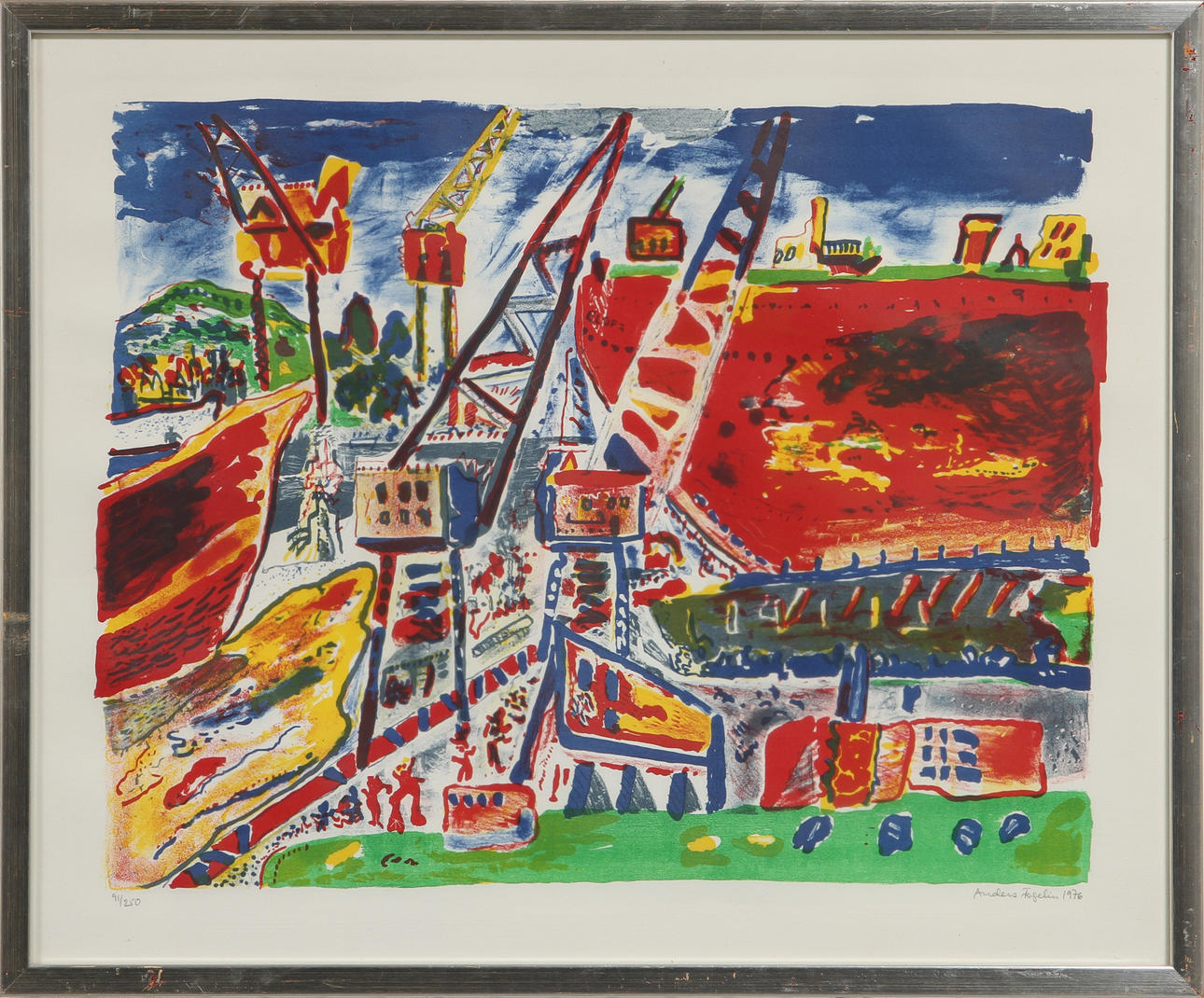 ANDERS FOGELIN. Hamnbild, färglitografi, signerad, daterad 1976 och numrerad 91/250.