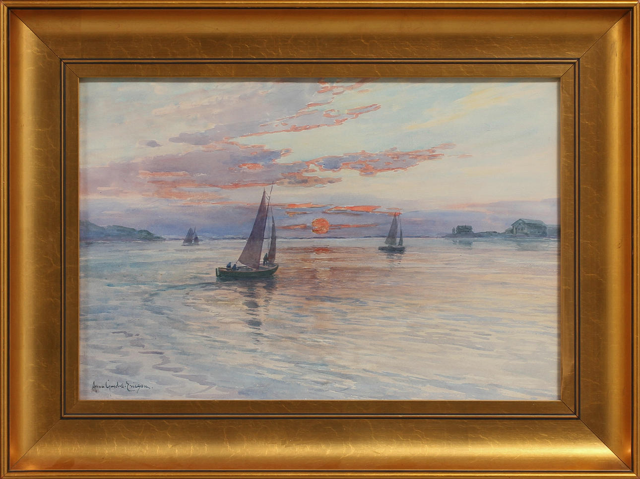 ANNA GARDELL ERICSON. "Solnedgång, Marstrand", akvarell, signerad.