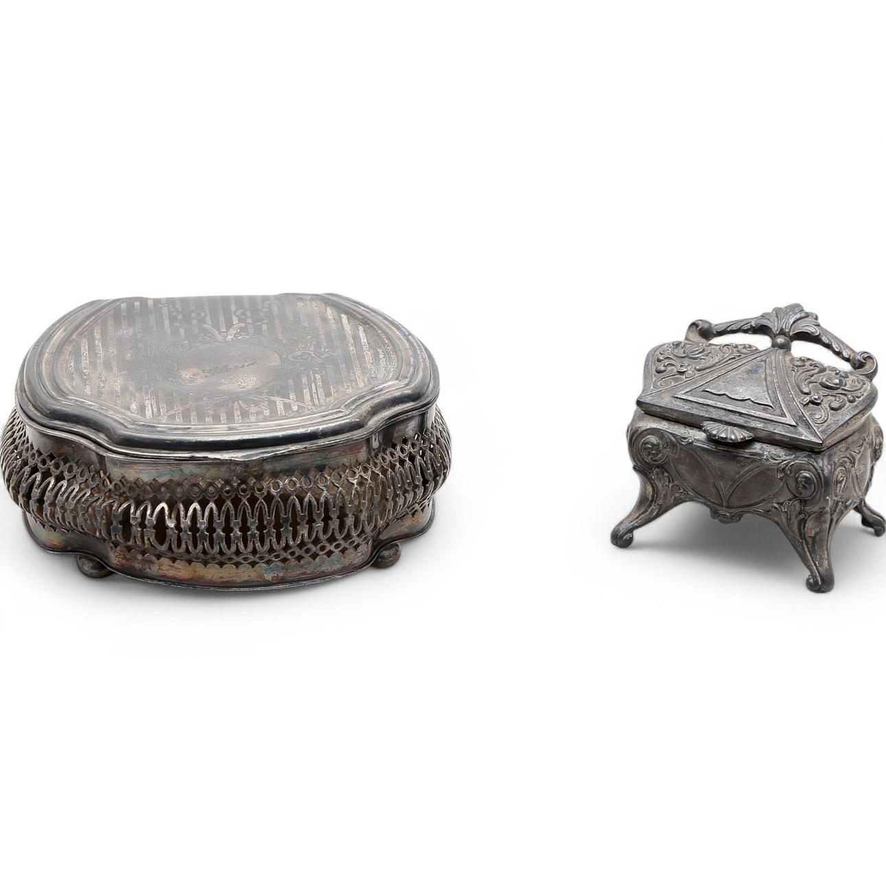 Two silvery metal table boxes, early 20th Century.