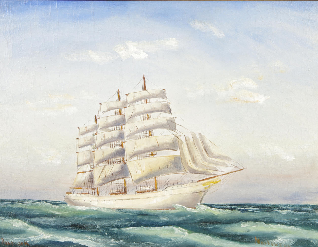 OIDENTIFIERAD KONSTNÄR. Marinmålning, olja på duk, otydligt signerad.