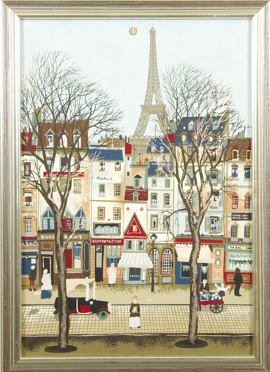 OIDENTIFIERAD KONSTNÄR. Parismotiv, oljetryck, osignerad.