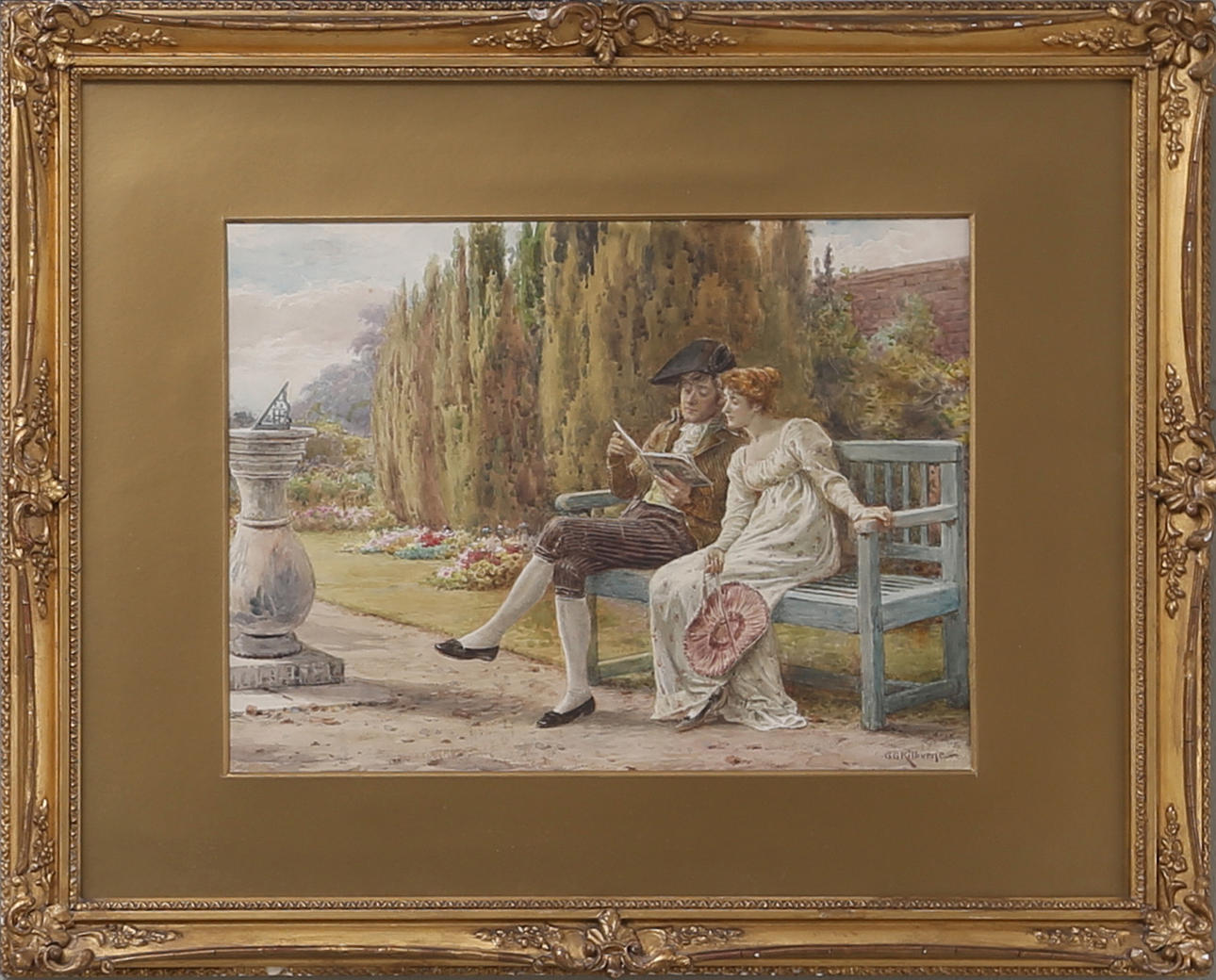 GEORGE GOODWIN KILBURNE. Trädgårdsscen, akvarell, signerad.