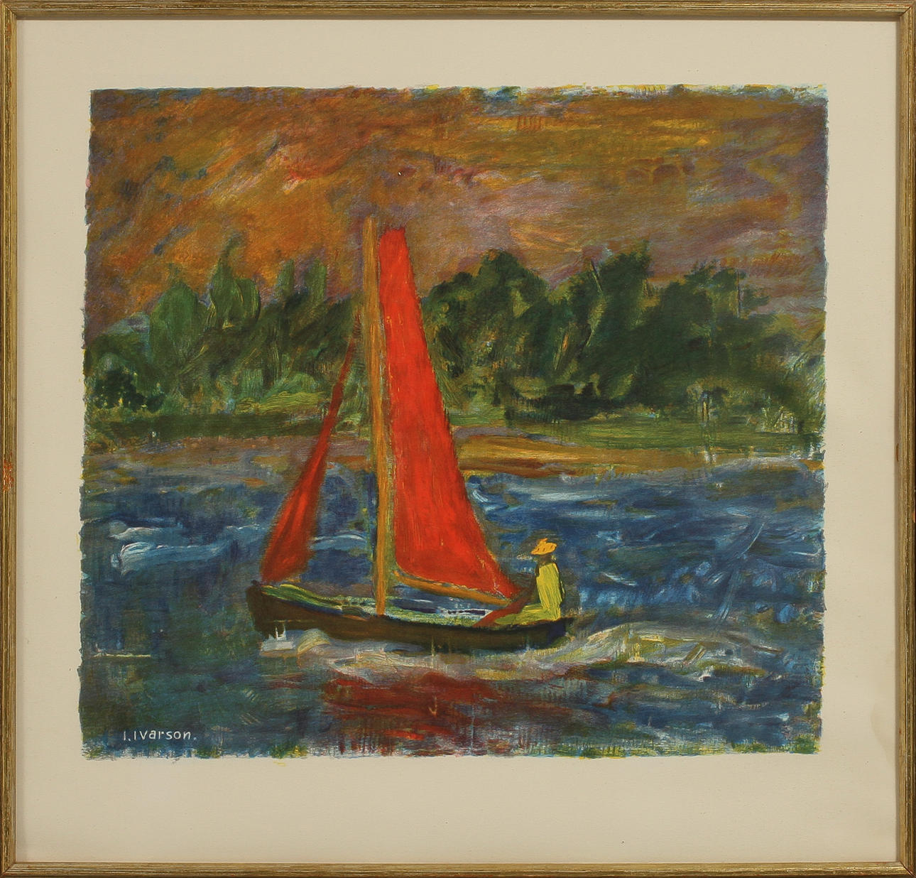 IVAN IVARSON. "Det röda seglet", efter färglitografi, signerad i trycket.