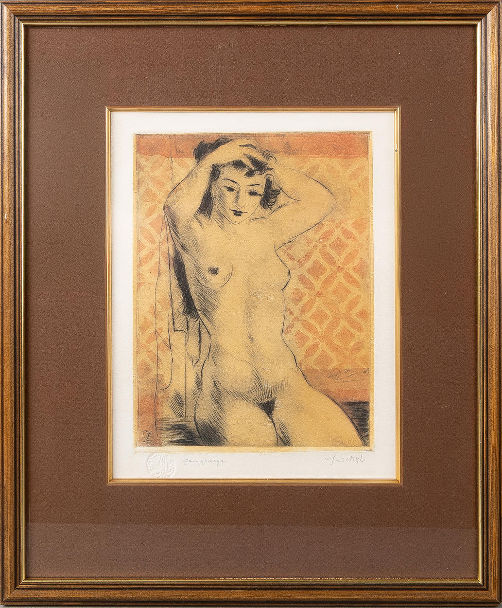 JULES SCHYL. Female model, etching.