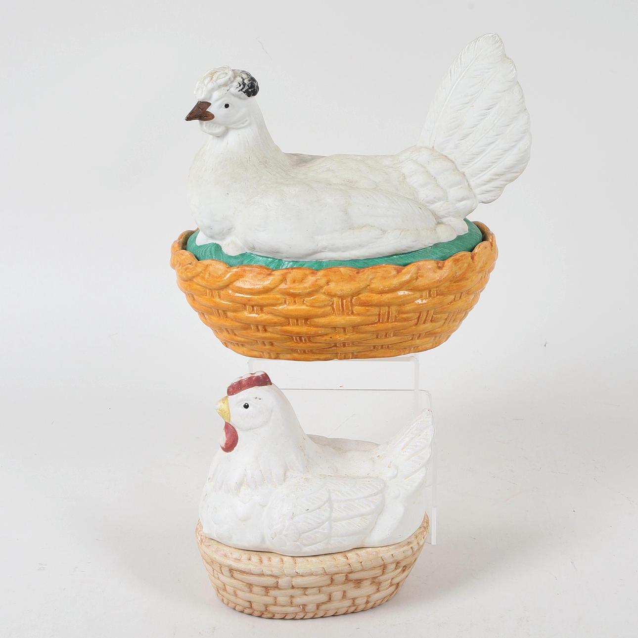 Two 20th Century Porcelain Egg Hens.