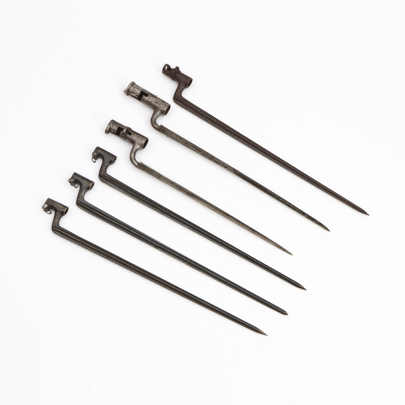 SOCKET BAYONETS, SIX PCS. Steel. 18th/20th century.
