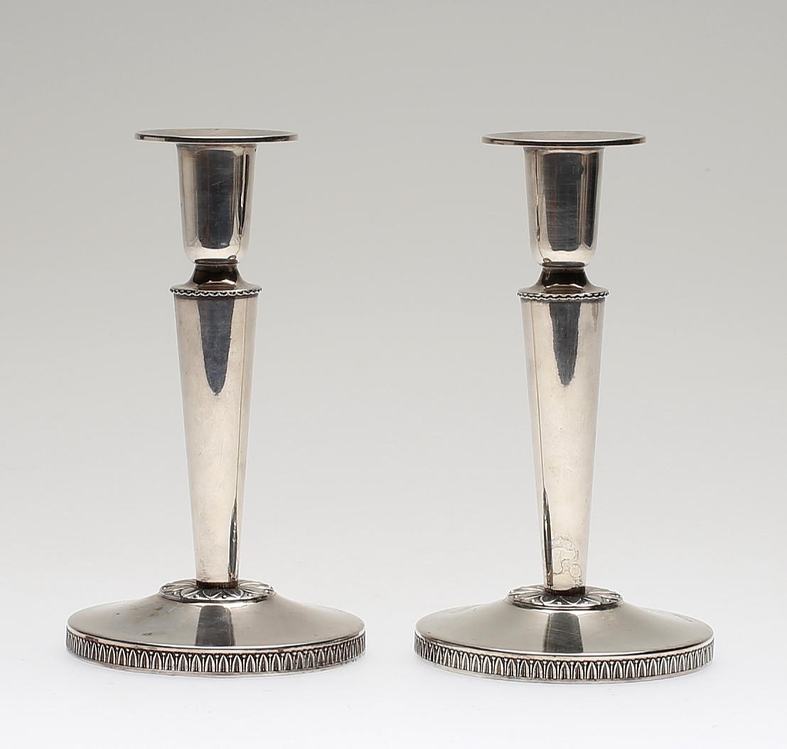 LJUSSTAKAR, ett par, silver, K&EC, Stockholm, 1956.