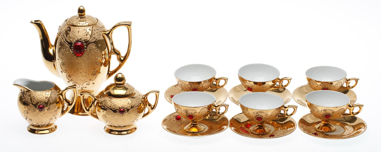 KAFFESERVIS, 15 delar, porslin, Flores, Italien, 1900-tal.