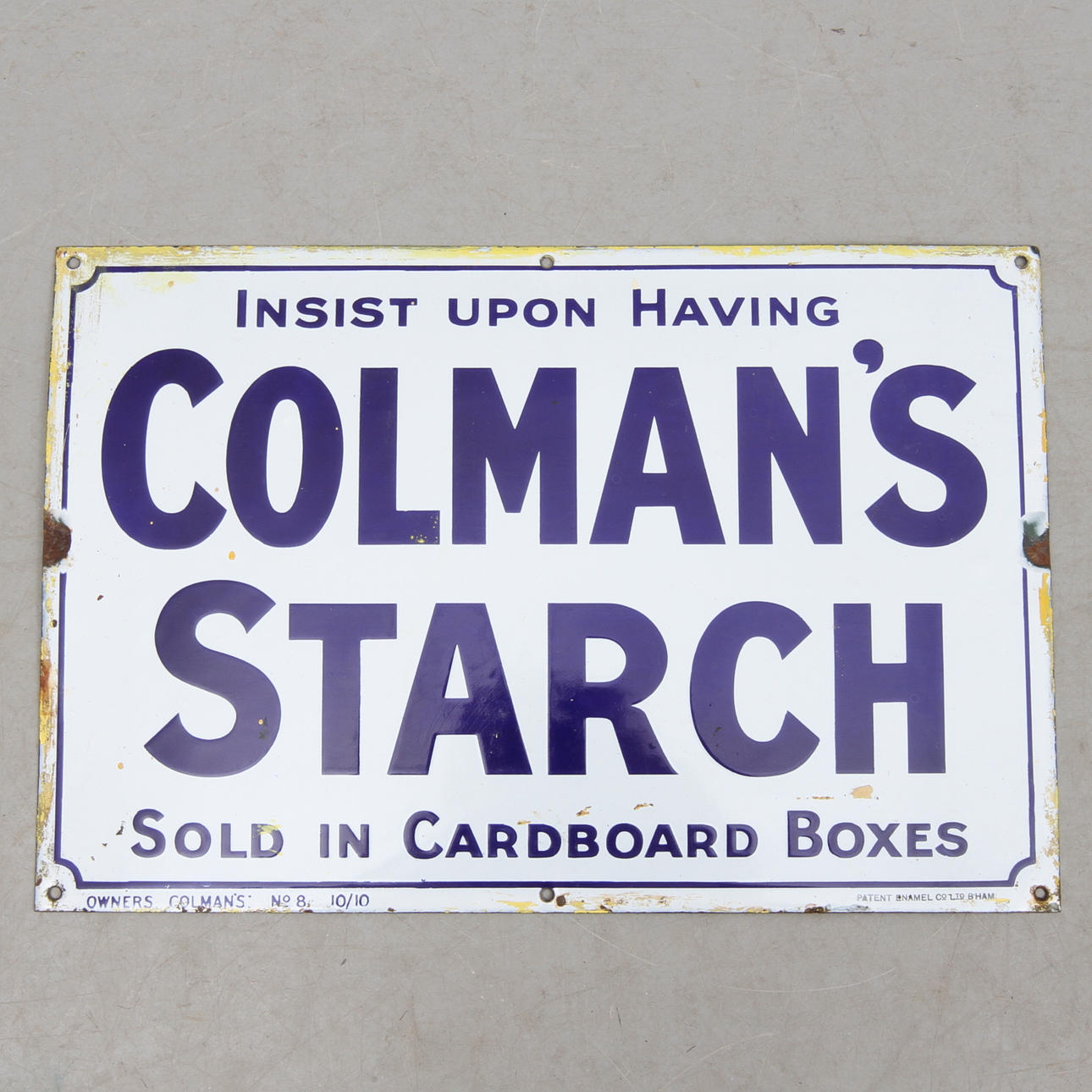 EMALJSKYLT, ""Insist upon having Colman´s Starch sold in cardboard boxes", 1900-tal.
