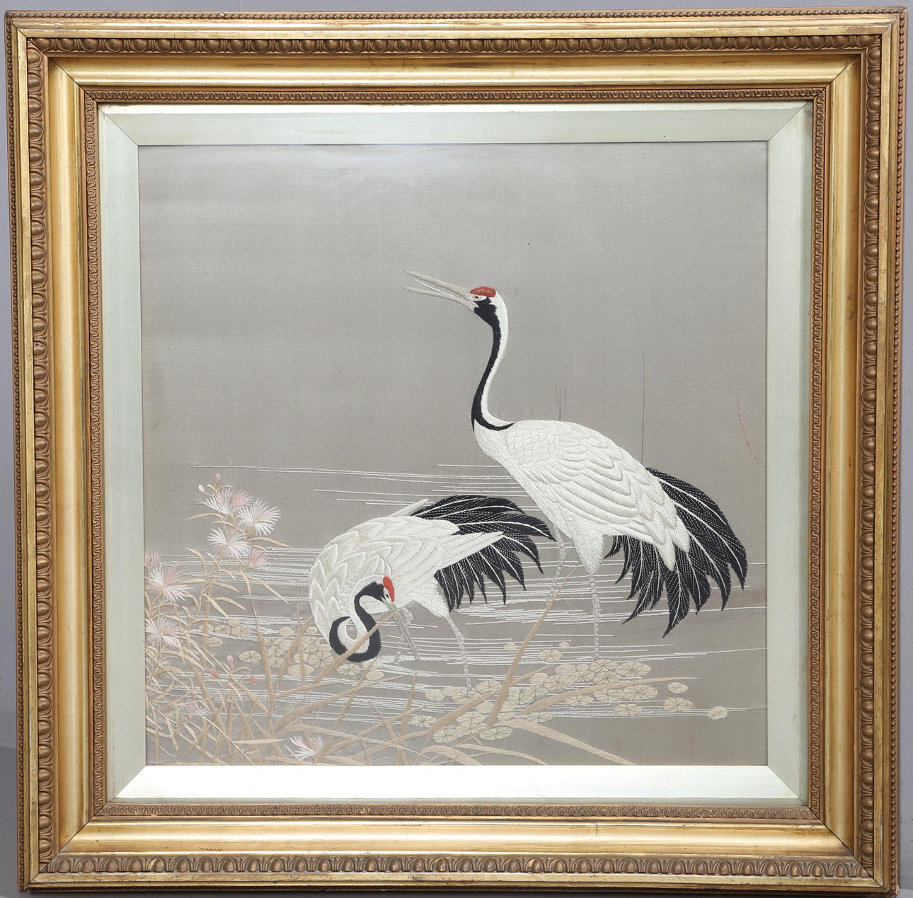 JAPANESE EMBROIDERED SILK PANEL.