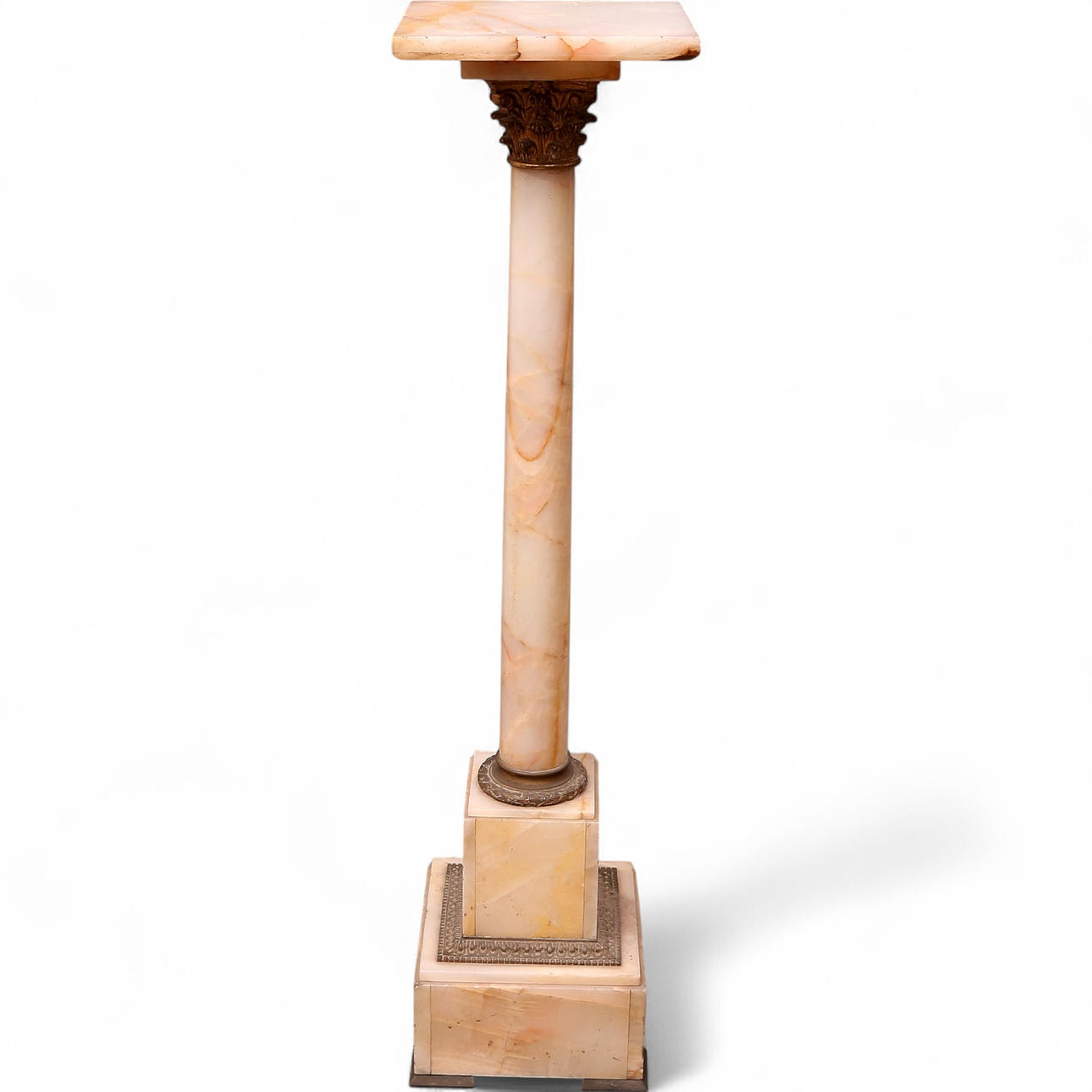 Alabaster and gilt bronze column, 20th Century.