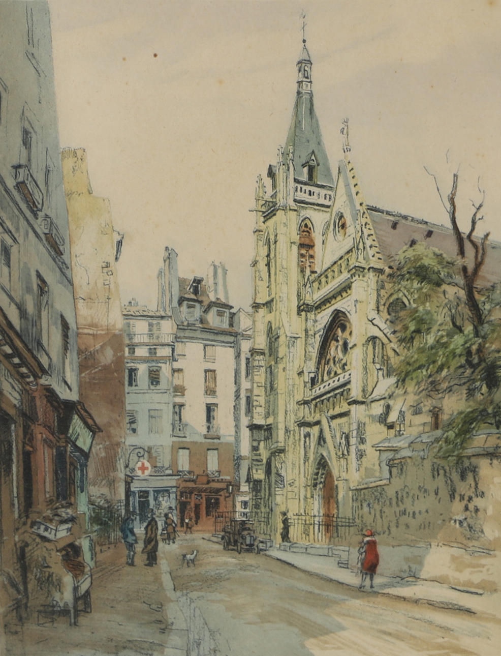 EUGENE VEDER. Stadtbild, Radierung, signiert.