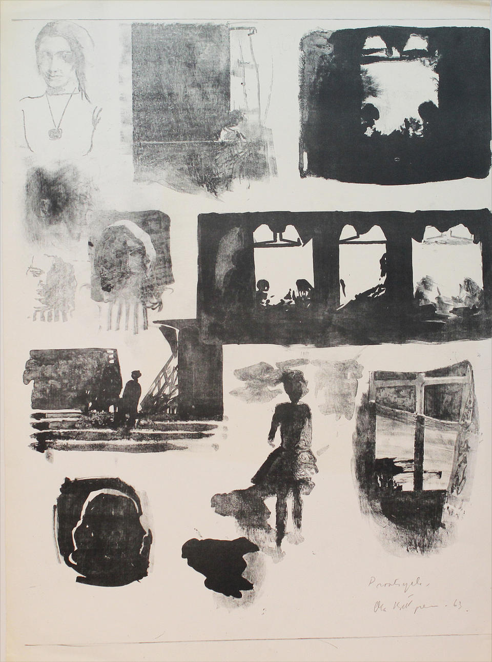 OLA BILLGREN. Bildspel. Litografi. Signerad och daterad -63. Provtryck.