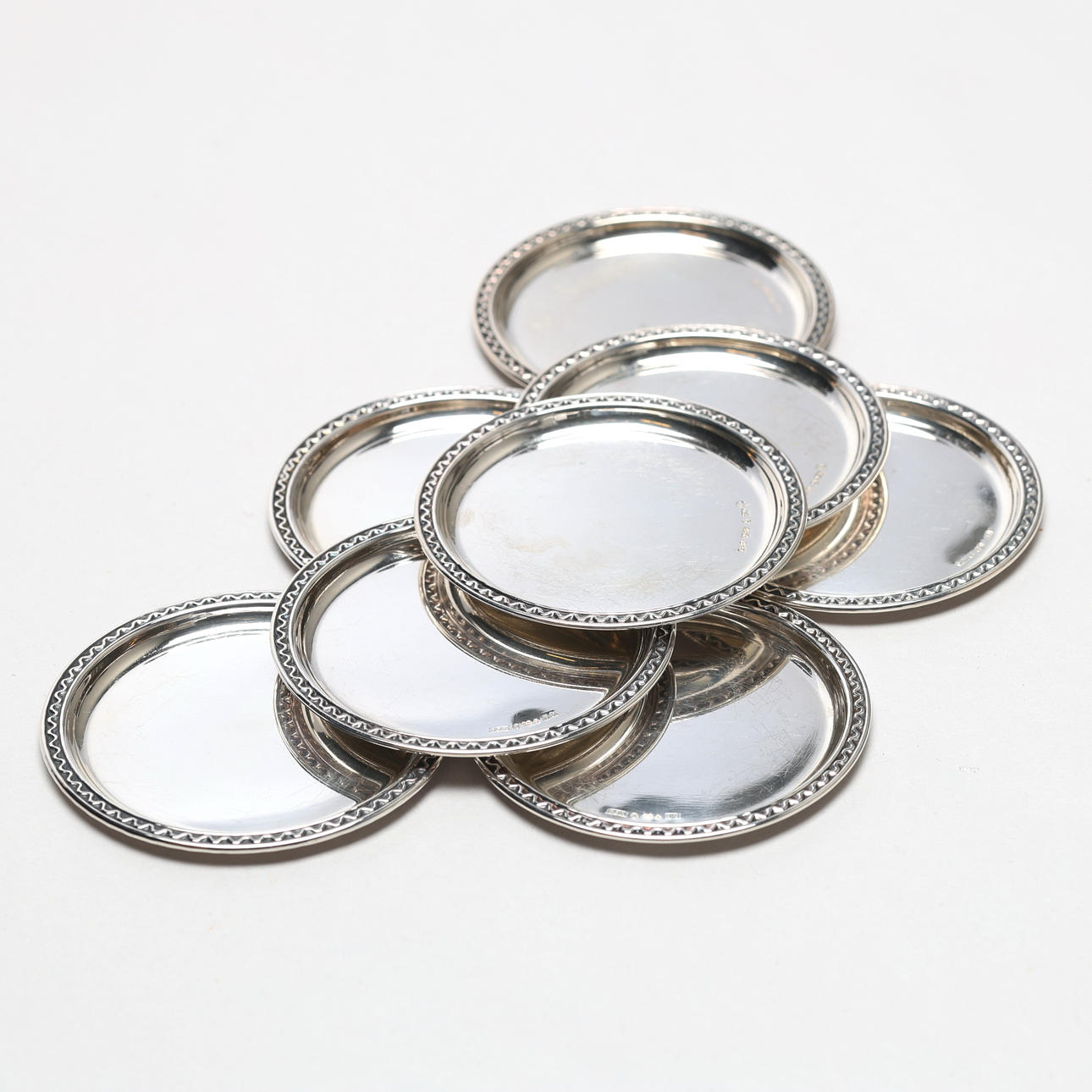 COASTERS. 8 pcs, silver, GAB.