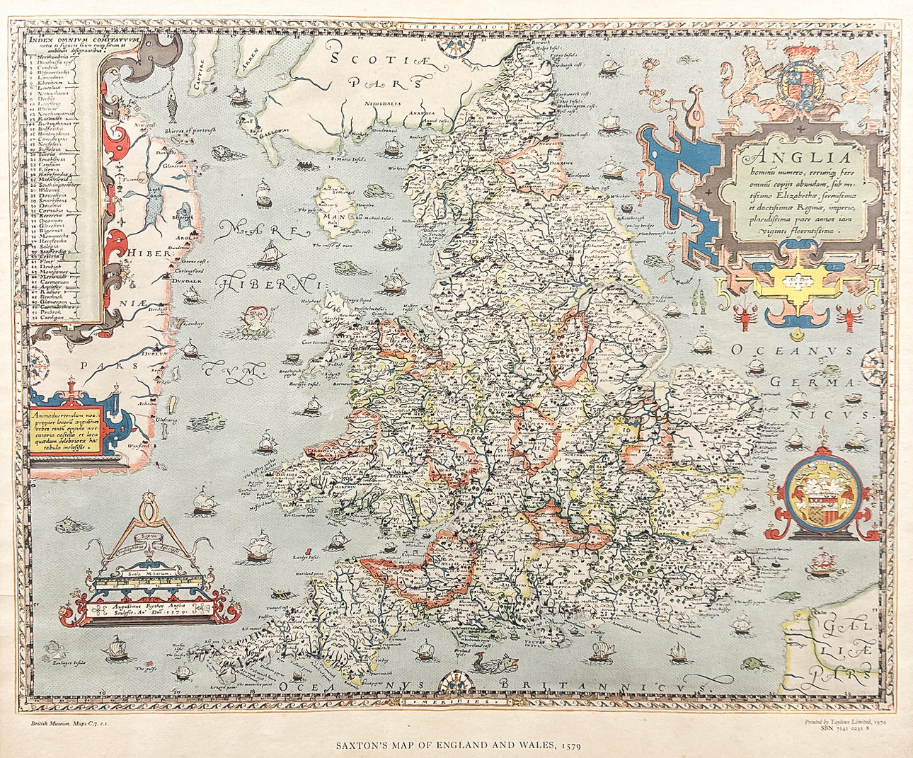 MAP, «Mapa de Inglaterra y Gales de 1579 de Saxton», impreso.