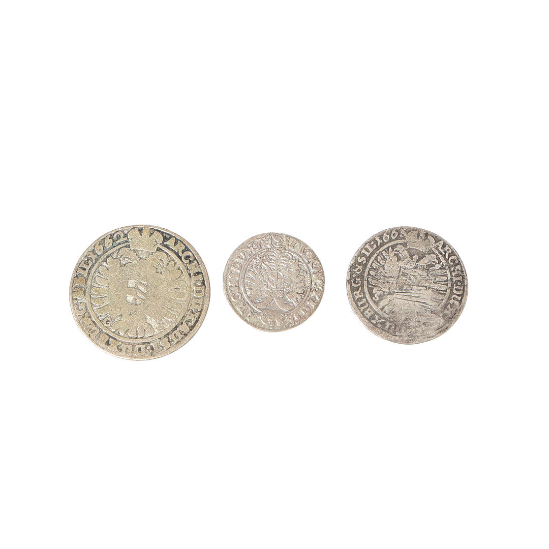 THREE AUSTRIA 17TH CENTURY COINS.